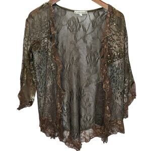 Spencer Alexis Women’s Cardigan XL Boho Lace Sheer Open Front Jacket NWT USA